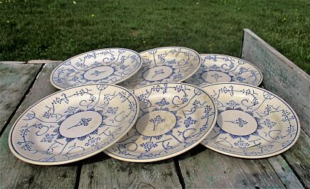 6 Vintage Dessert Plates Boch Copenhague Kopenhagen Blue White Lovely 60s
