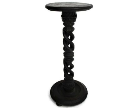 Hand Carved Wood Open Barley Twist Pedestal Display Side Table Plant Bonsai Stand Country Farmhouse Barn Style Gorgeous 22.83"