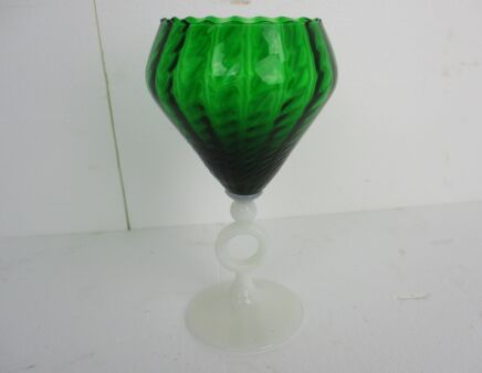 Vintage Goblet Apothecary Jar Swirled Optic Glass Green Mid Century Gorgeous