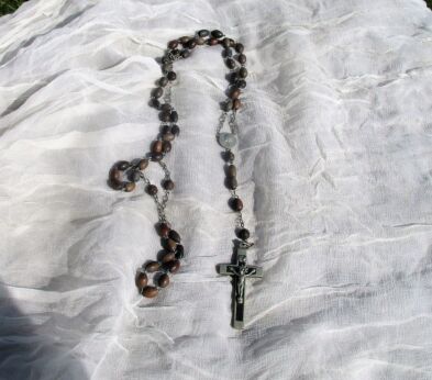 Vintage Rosary Brown Beads Catholic Necklace Chain Wall hanging Priest Nun