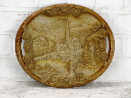 French Our Lady of Lourdes Serving Tray Wall hanging Souvenir Hard Plastic