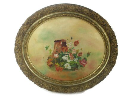 Oil Painting on Canvas Gorgeous Wooden Plaster Oval Frame Stil life Vd Grachte