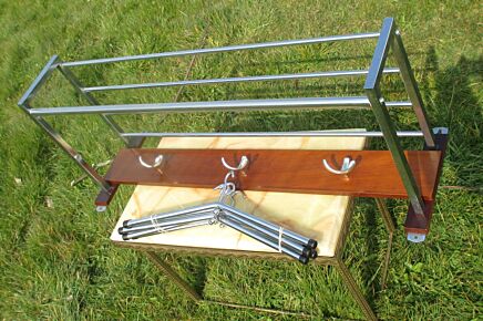 vintage mid Century Industrial Wood coat Hat rack Matching 5 Coat Hangers
