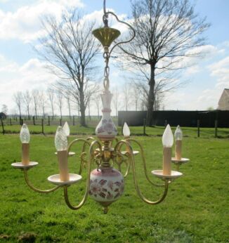 Gorgeous chandelier 6 arm Porcelain Brass Pink