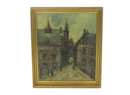 Oil Painting French Victorian Town Lovely Scene France Signed Framed