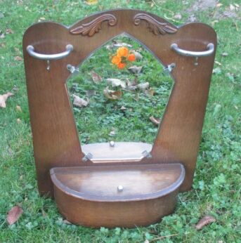 Antique French Wood Display Medicine Jewelry Make up Cabinet Mirror Drawer