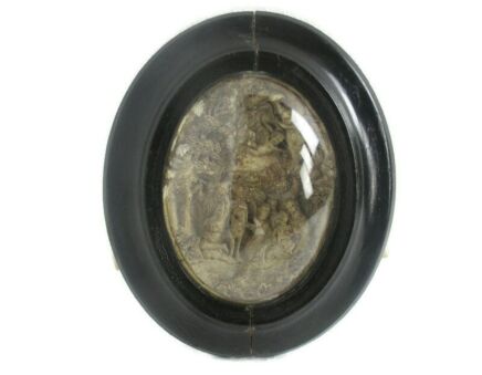 Antique Oval Ornate Wooden Frame  Convex Glass Dome Religious Scene Angels Meerschaum