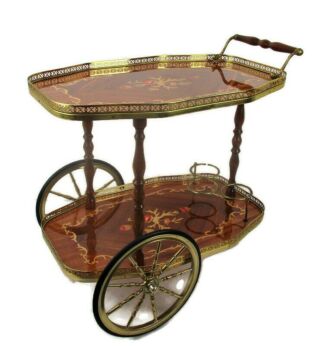 Italian Bar Cocktail Tea Cart Italian Trolley Hollywood Regency Marquetry HTF