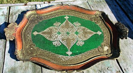 Italian Mid Century Hollywood Regency Florentine Serving Tray Green Large 19.53"