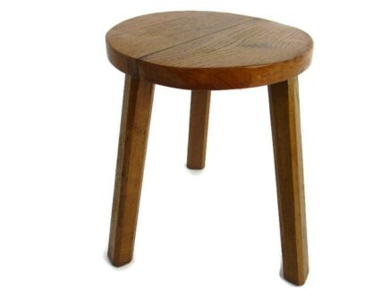 Vintage Hand Carved wood Tripod Milking Stool Pedestal Table Pedestal Barn