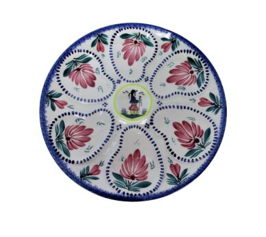 French Henriot Quimper Oyster Plate Decor Woman Polychrome Hand Painted Lovely
