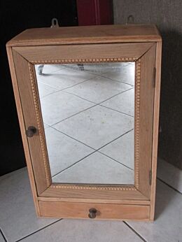 Antique French Carved Wood Medicine Wall Cabinet Apothecary Mirror