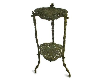 Ornate French Brass Pedestal Table Plant Stand 2 Tier Hollywood Regency