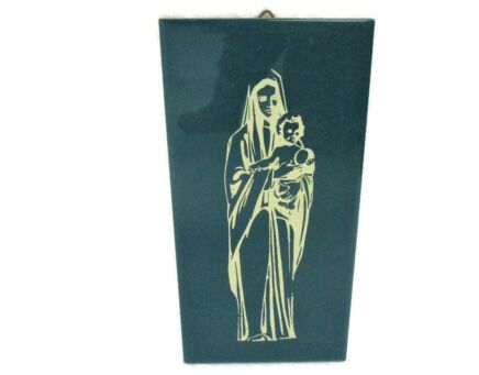 Small Modernist Ceramic Tile Wall Hanging Mother and child Virgin Mary Infant Child Blue Marked Marazzi
