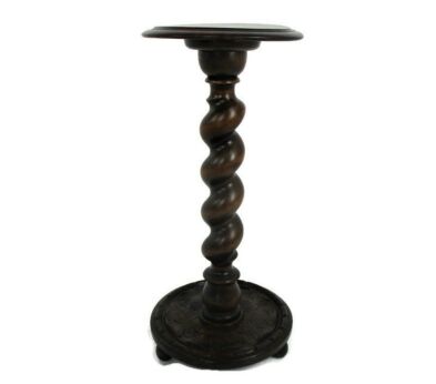 Hand Carved Wooden Barley Twist Pedestal Display Side Table Plant Stand Country Barn Style Ornate Base