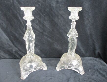 Couple Art glass Candle Holders Holy Heart Virgin Mary Jesus Christ