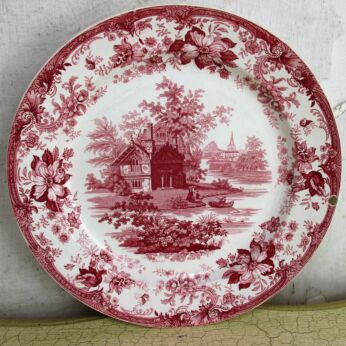 Decorative Plate Porcelain Pottery Landscape red White Stafford Pottery nr 16