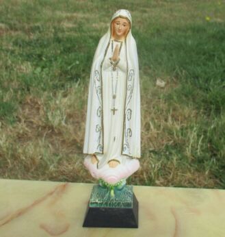 Vintage Our Lady O.L. Fatima Resin Statuette Portugal Authentic Souvenir 8.27"