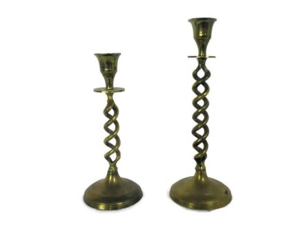 Vintage Couple pair Open Barley twist Ornate Brass Candle Holders Candlesticks