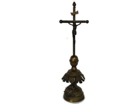 Antique Standing Crucifix Corpus Christi Cross Jesus Christ Calvary Ornate Brass