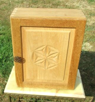 Antique French Carved Wood Medicine Wall Cabinet Art Deco Massive Oak