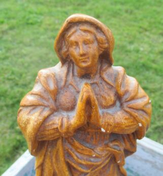 Virgin Mary Madonna Statuette Plaster Bystant Natus est Jesus Holy Mother rare