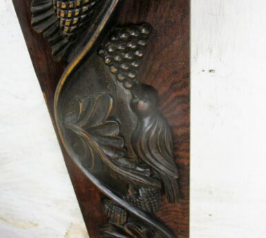 French Antique Corbel Hand Carved Wood Pediment Birds Berries Architectural WOW