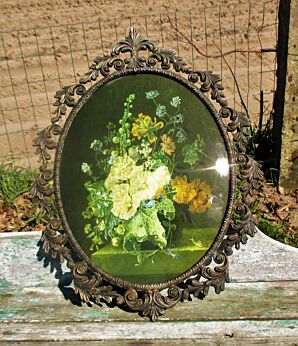 Large picture frame gold gilt brass oval decorative Ornate Convex Glass