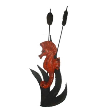 Seahorse Hippocampe Modernist Orange Ceramic Wall Plaque Cast iron Decoration Nautical