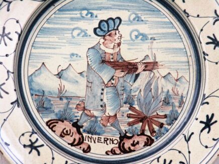 Italian Hand Painted Charger Plate Inverno Winter Vintage Blue 15.35"