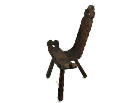 Small Wooden Spanish Tripod Side Display Wine Milking Stool Crutch Chair Vintage Barn Country Farmhouse