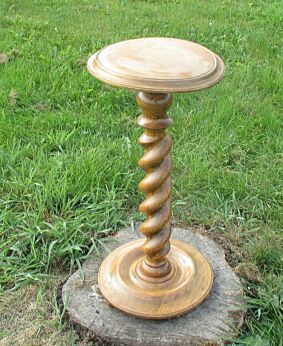 Small Antique Carved wood Barley Twist Pedestal Display Table Plant Stand