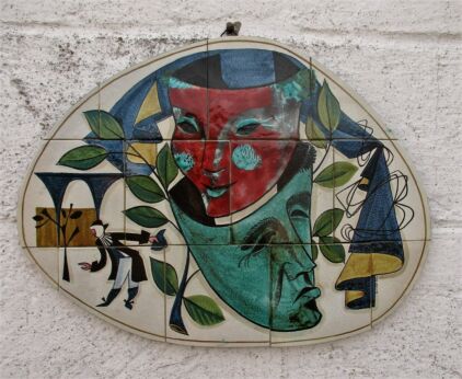 Mid Century Modernist Ceramic Tiles Wall Plaque Buyse Edy Perignem Masks