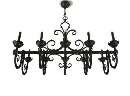 Gothic Wrought Iron French 19th Century 10 Lights Arms Chandelier Lamp HTF