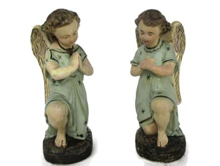 Couple Angel Statues Figurines Antique Plaster Praying Angels Gorgeous