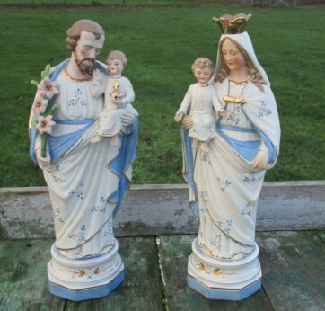 Antique Porcelain Virgin Mary Madonna with Child Saint Joseph Jesus Statuettes