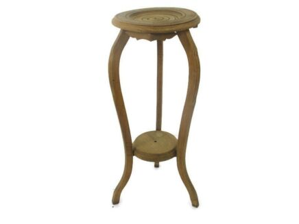 Sand Blasted Wooden Ornate Side Display Table Pedestal Plant Stand Two tier