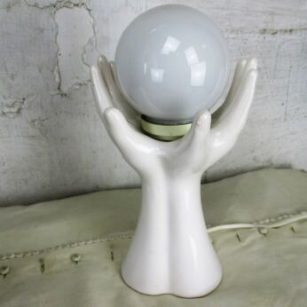Vintage Retro Table Side Desk Lamp Ceramic Open Hands Ball lamp White Working