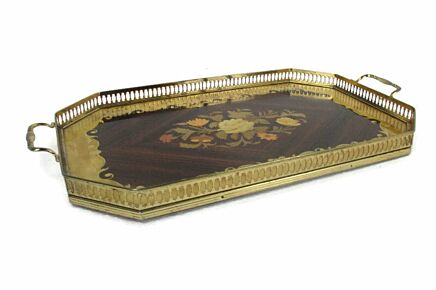 Vintage Italian Marquetry Inlaid Gallery Serving Tray Italian Marquetry Gallery Tray Italian Gallery Tray