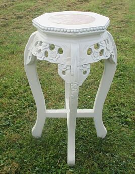 Oriental Side Table Marble inset Top Chinese Plant Stand White Painted Wood
