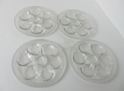 set of 4 French Art Deco Pressed Glass Oyster Seafood Plates  1930s Beaded Rim