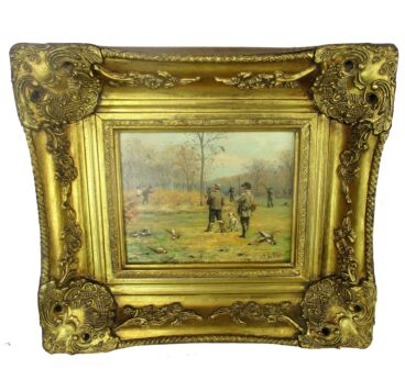 Painting Framed A. Van Ravel Hunters Pheasants Ornate Gorgeous Oil on Canvas