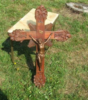 Large Carved Wood Hanging Crucifix Cross Christ Decorative Red Copper 27.76"