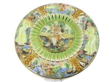 Capodimonte Charger Plate Plaque Porcelain Italy Marked Cherubs Playing in Garden Gorgeous Collector