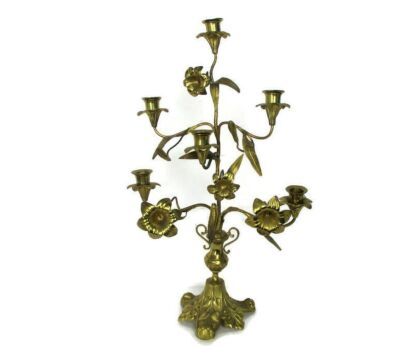 Gorgeous Brass Hollywood regency Flowers Candle Holder Candelabra HTF 6 arm