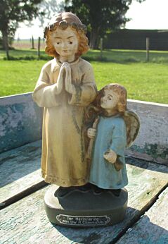 Small Figurine Antique Child Angel Plaster Statuette Chalk Lovely Nostalgic