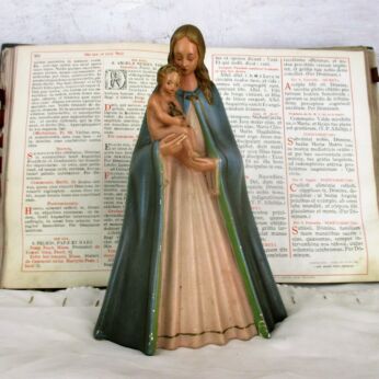Art Deco Our Lady Statue Plaster HTF Collector Virgin Mary Infant Jesus Marked