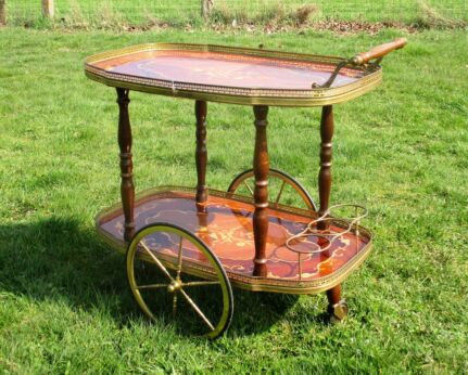 Bar Cocktail Tea Cart Trolley Italian Hollywood Regency Marquetry Retro