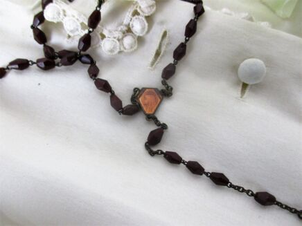 French Vintage Our Lady of Lourdes Rosary Enamel Catholic Necklace Lovely HTF