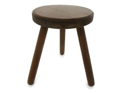 Vintage Hand Carved wood Tripod Milking Stool Pedestal Table Farmhouse Barn Country Style